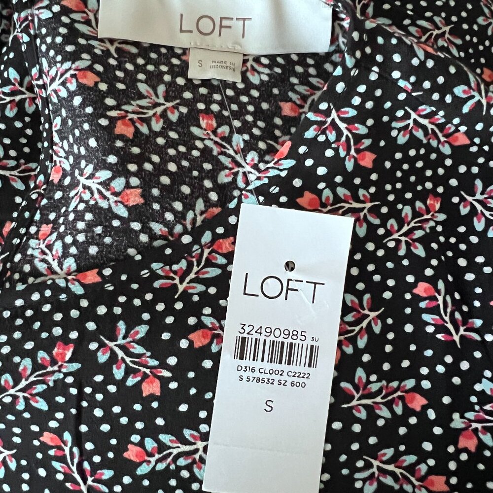 Ann Taylor LOFT Women's Long Sleeve Floral Midi Dress - Size S - Black Floral - Picture 7 of 9